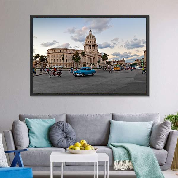 Capitol Building In Havana Canvas Wall Art-1 Piece-Floating Frame-24" x 16"-Tiaracle