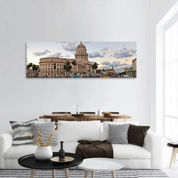 Capitol Building In Havana Panoramic Canvas Wall Art-3 Piece-25" x 08"-Tiaracle