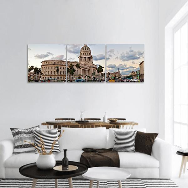 Capitol Building In Havana Panoramic Canvas Wall Art-3 Piece-25&quot; x 08&quot;-Tiaracle