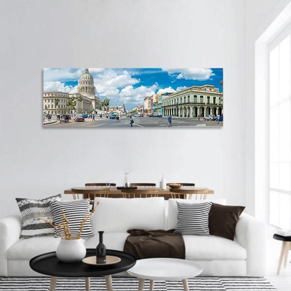 Capitol Building Havana Panoramic Canvas Wall Art-1 Piece-36" x 12"-Tiaracle