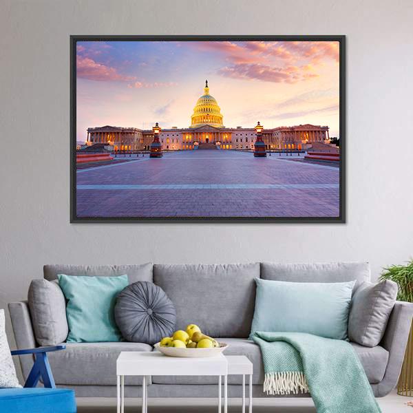 Capitol Building In Washington Canvas Wall Art-1 Piece-Floating Frame-36" x 24"-Tiaracle