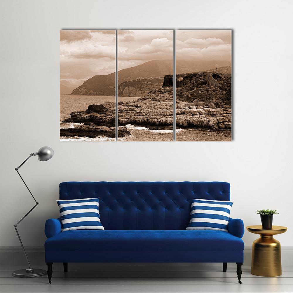 Capo Di Sorrento And The Baths of Queen Giovanna Canvas Wall Art-3 Horizontal-Gallery Wrap-37" x 24"-Tiaracle
