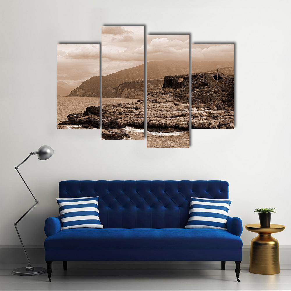 Capo Di Sorrento And The Baths of Queen Giovanna Canvas Wall Art-4 Pop-Gallery Wrap-50" x 32"-Tiaracle