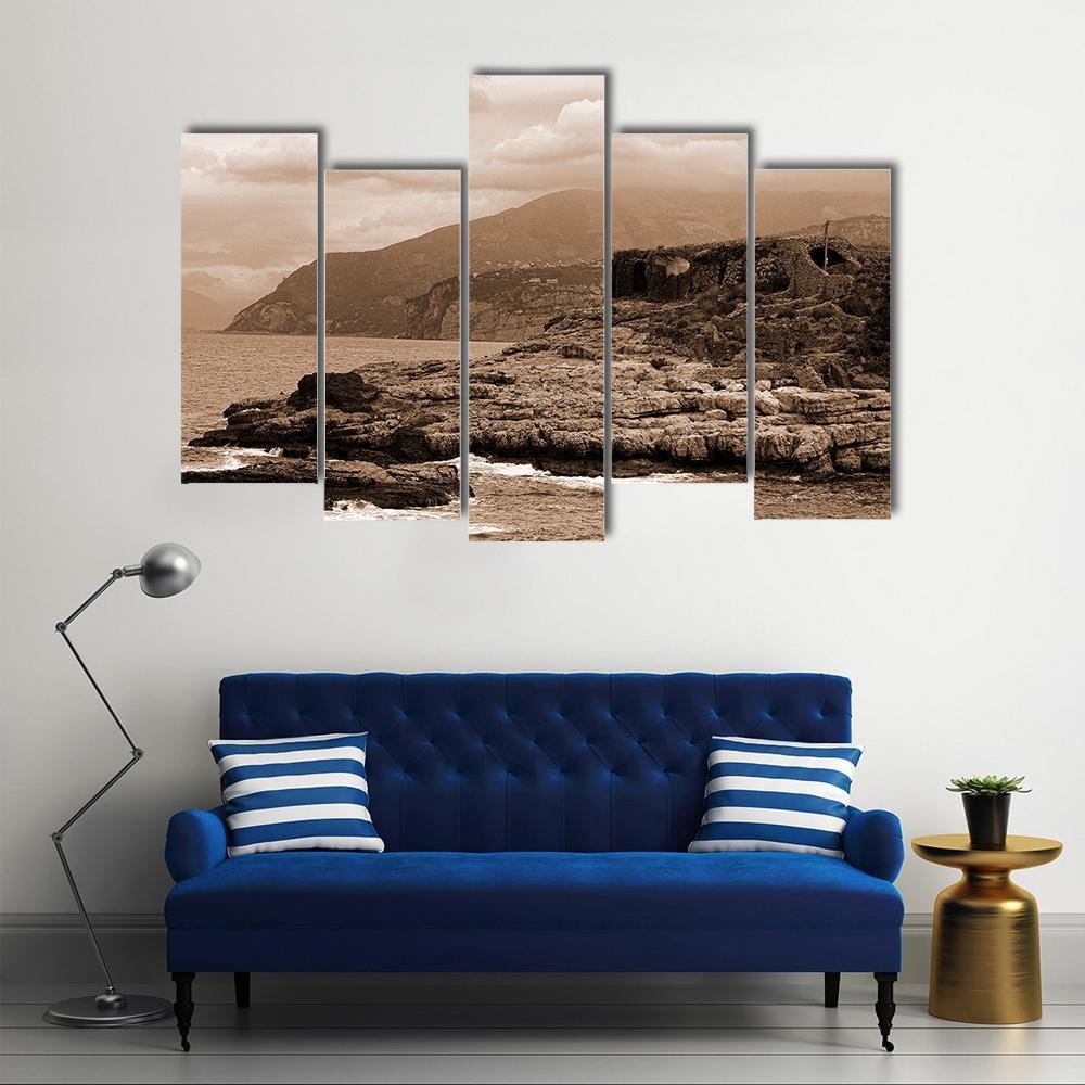 Capo Di Sorrento And The Baths of Queen Giovanna Canvas Wall Art-5 Pop-Gallery Wrap-47" x 32"-Tiaracle