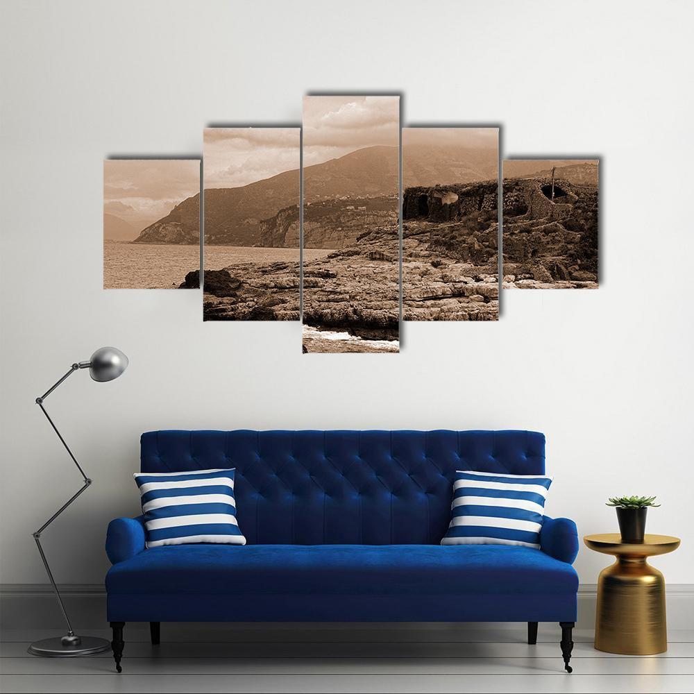 Capo Di Sorrento And The Baths of Queen Giovanna Canvas Wall Art-5 Star-Gallery Wrap-62" x 32"-Tiaracle