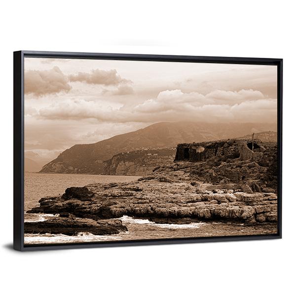 Capo Di Sorrento And The Baths of Queen Giovanna Canvas Wall Art-3 Horizontal-Gallery Wrap-25" x 16"-Tiaracle