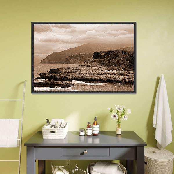 Capo Di Sorrento And The Baths of Queen Giovanna Canvas Wall Art-3 Horizontal-Gallery Wrap-25" x 16"-Tiaracle
