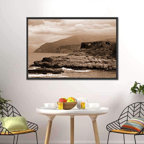 Capo Di Sorrento And The Baths of Queen Giovanna Canvas Wall Art-3 Horizontal-Gallery Wrap-25" x 16"-Tiaracle