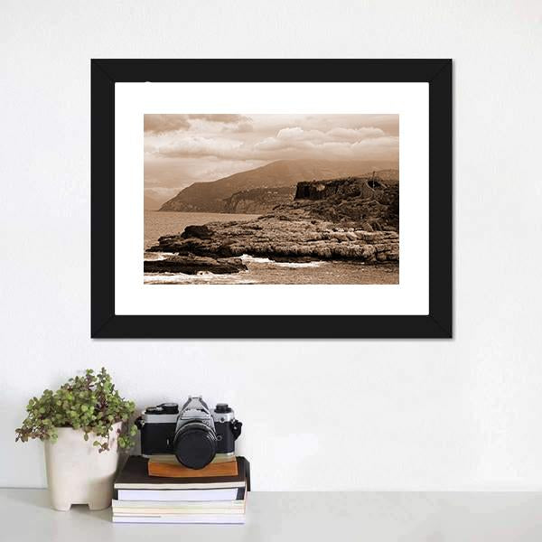 Capo Di Sorrento And The Baths of Queen Giovanna Canvas Wall Art-1 Piece-Framed Print-20" x 16"-Tiaracle