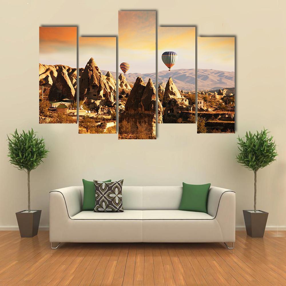 Cappadocia In Turkey Canvas Wall Art-5 Pop-Gallery Wrap-47&quot; x 32&quot;-Tiaracle