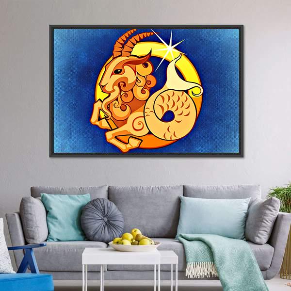 Capricorn Zodiac Sign Canvas Wall Art-1 Piece-Floating Frame-24" x 16"-Tiaracle