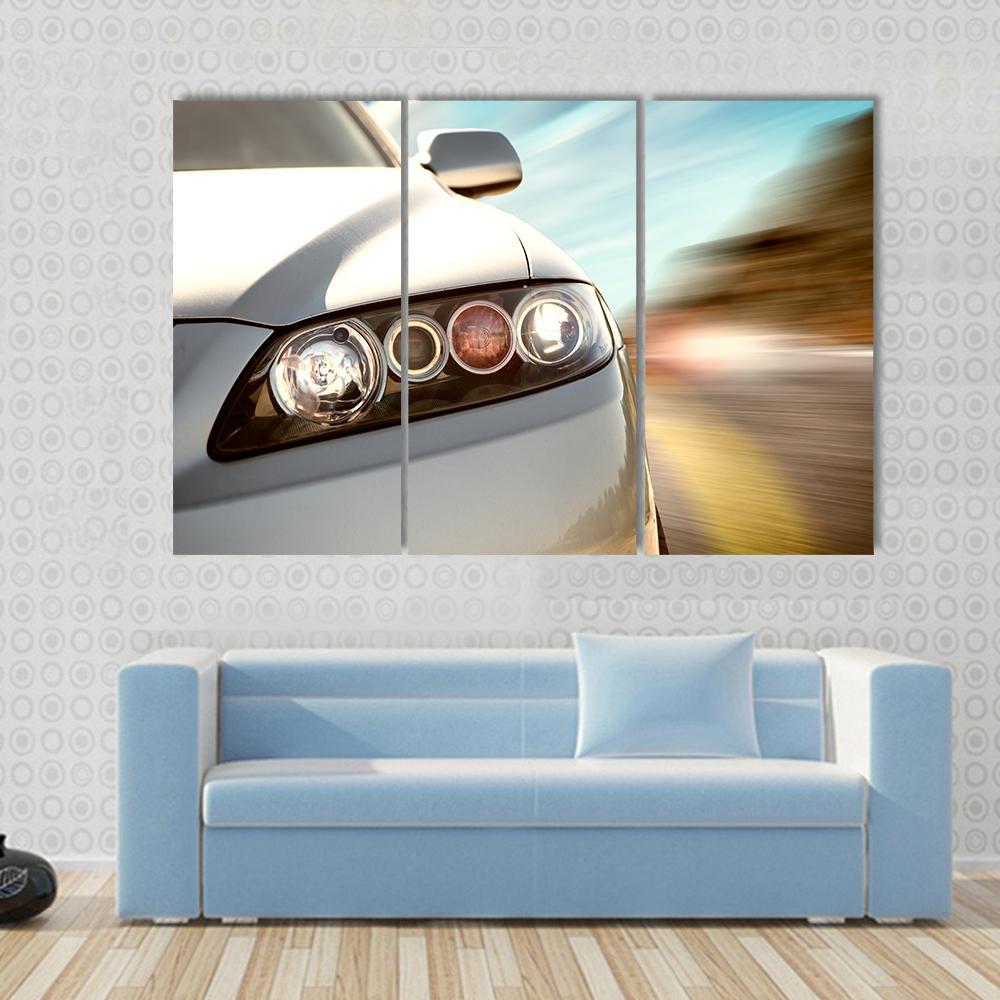 Car Driving On A Motorway At High Speeds Canvas Wall Art-3 Horizontal-Gallery Wrap-37" x 24"-Tiaracle