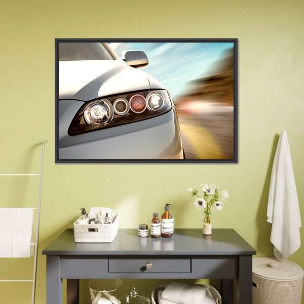 Car Driving On A Motorway At High Speeds Canvas Wall Art-3 Horizontal-Gallery Wrap-25" x 16"-Tiaracle
