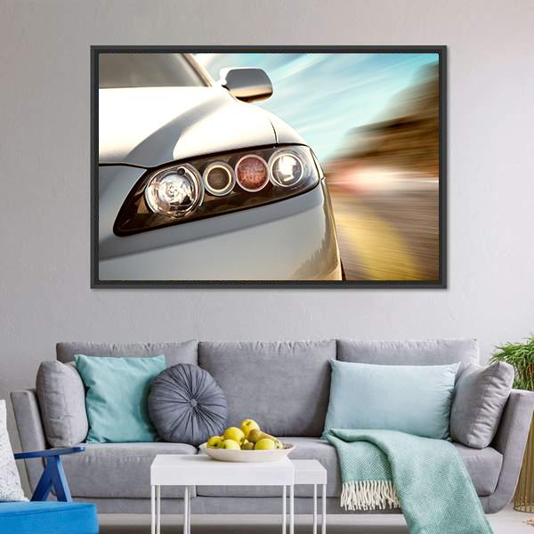Car Driving On A Motorway At High Speeds Canvas Wall Art-1 Piece-Floating Frame-24" x 16"-Tiaracle