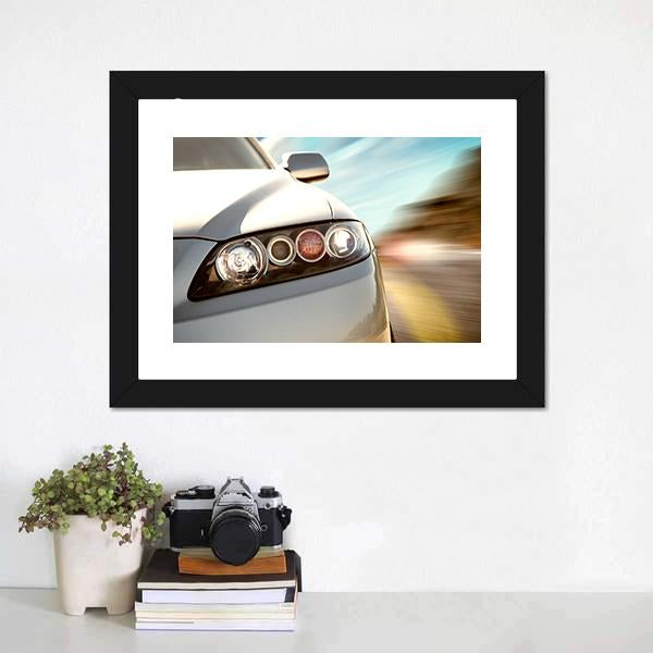 Car Driving On A Motorway At High Speeds Canvas Wall Art-1 Piece-Framed Print-20" x 16"-Tiaracle