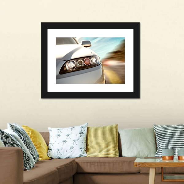 Car Driving On A Motorway At High Speeds Canvas Wall Art-3 Horizontal-Gallery Wrap-25" x 16"-Tiaracle