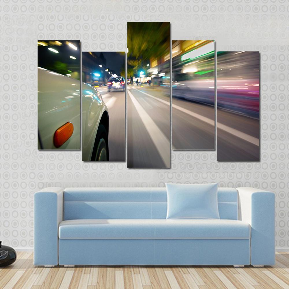 Car In Motion Blur Canvas Wall Art-5 Pop-Gallery Wrap-47" x 32"-Tiaracle