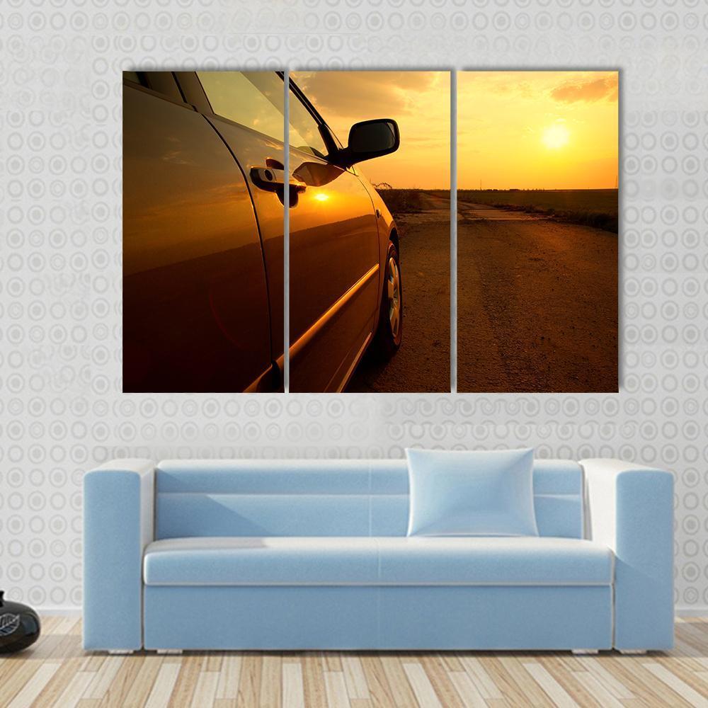 Car In The Sunset Canvas Wall Art-3 Horizontal-Gallery Wrap-37" x 24"-Tiaracle