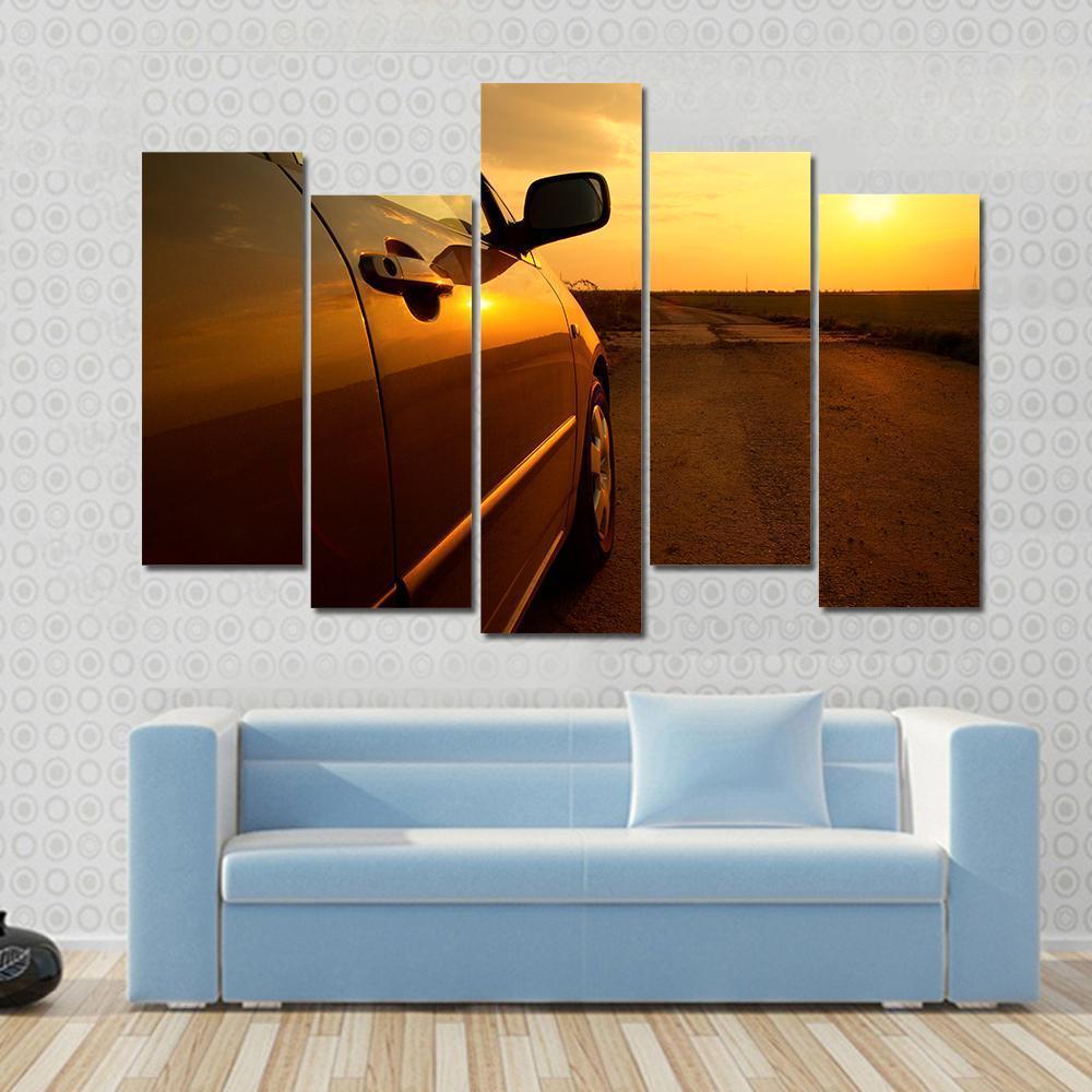 Car In The Sunset Canvas Wall Art-5 Pop-Gallery Wrap-47" x 32"-Tiaracle