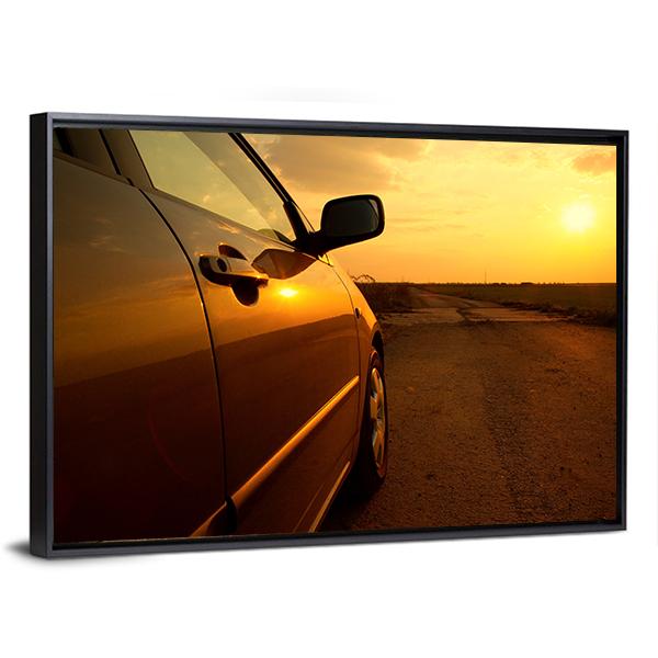 Car In The Sunset Canvas Wall Art-3 Horizontal-Gallery Wrap-25" x 16"-Tiaracle
