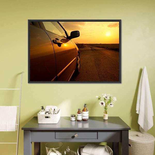 Car In The Sunset Canvas Wall Art-3 Horizontal-Gallery Wrap-25" x 16"-Tiaracle