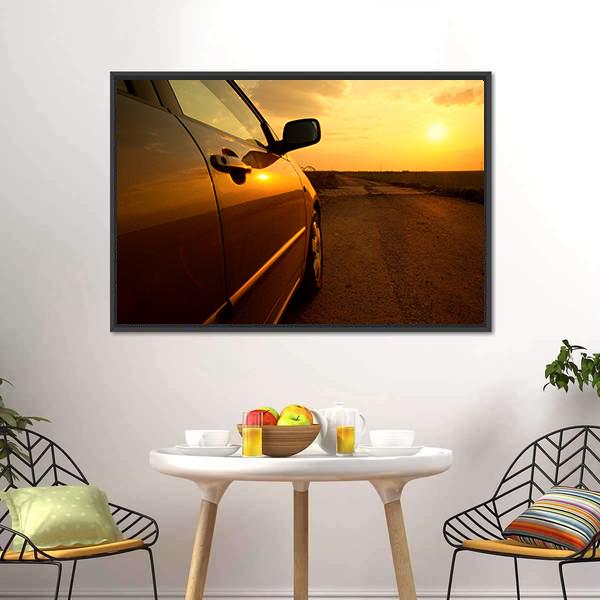 Car In The Sunset Canvas Wall Art-3 Horizontal-Gallery Wrap-25" x 16"-Tiaracle