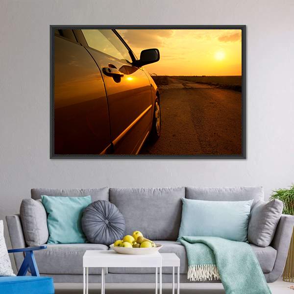 Car In The Sunset Canvas Wall Art-1 Piece-Floating Frame-24" x 16"-Tiaracle