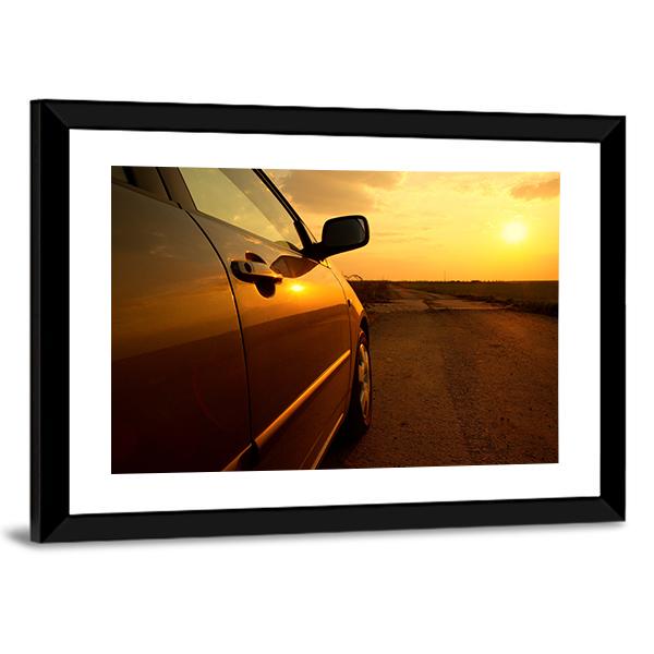 Car In The Sunset Canvas Wall Art-3 Horizontal-Gallery Wrap-25" x 16"-Tiaracle