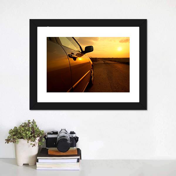 Car In The Sunset Canvas Wall Art-1 Piece-Framed Print-20" x 16"-Tiaracle