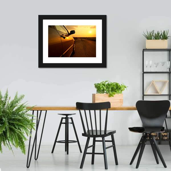 Car In The Sunset Canvas Wall Art-3 Horizontal-Gallery Wrap-25" x 16"-Tiaracle