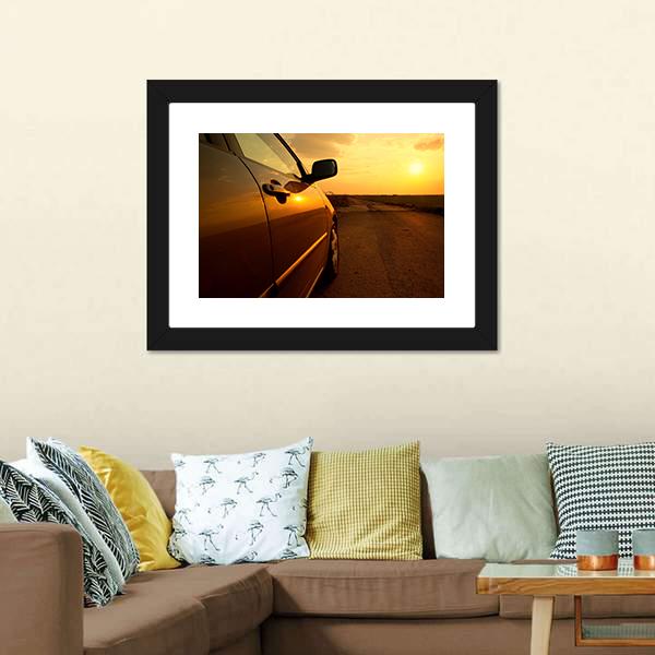 Car In The Sunset Canvas Wall Art-3 Horizontal-Gallery Wrap-25" x 16"-Tiaracle