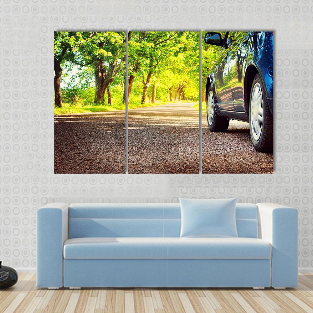 Car On Asphalt Road Canvas Wall Art-3 Horizontal-Gallery Wrap-37" x 24"-Tiaracle