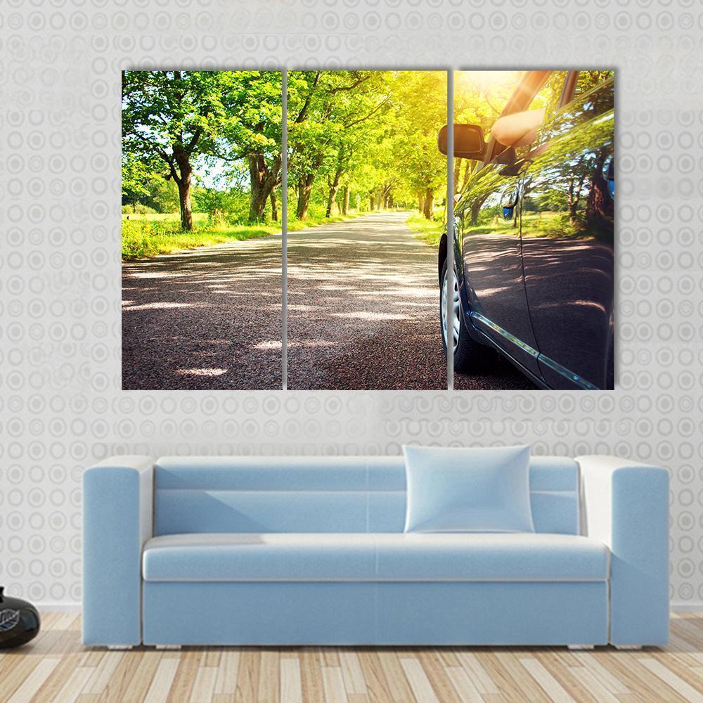 Car On Asphalt Road Canvas Wall Art-3 Horizontal-Gallery Wrap-37" x 24"-Tiaracle