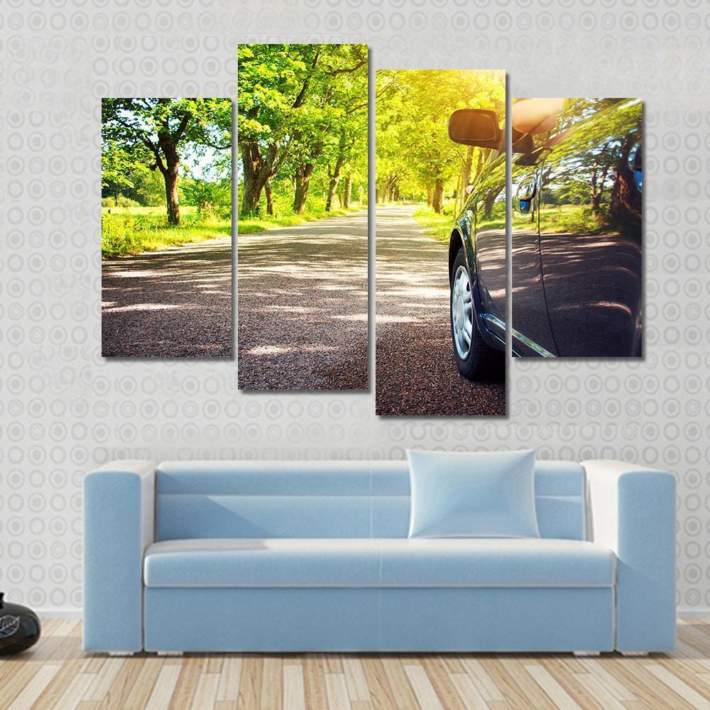 Car On Asphalt Road Canvas Wall Art-4 Pop-Gallery Wrap-50" x 32"-Tiaracle