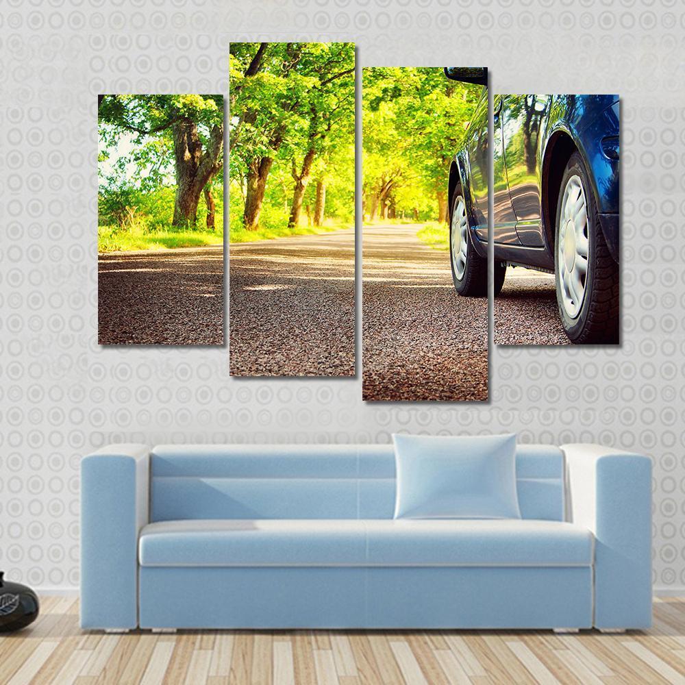 Car On Asphalt Road Canvas Wall Art-4 Pop-Gallery Wrap-50" x 32"-Tiaracle