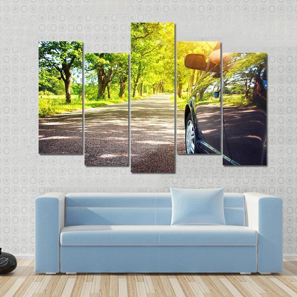 Car On Asphalt Road Canvas Wall Art-5 Pop-Gallery Wrap-47" x 32"-Tiaracle