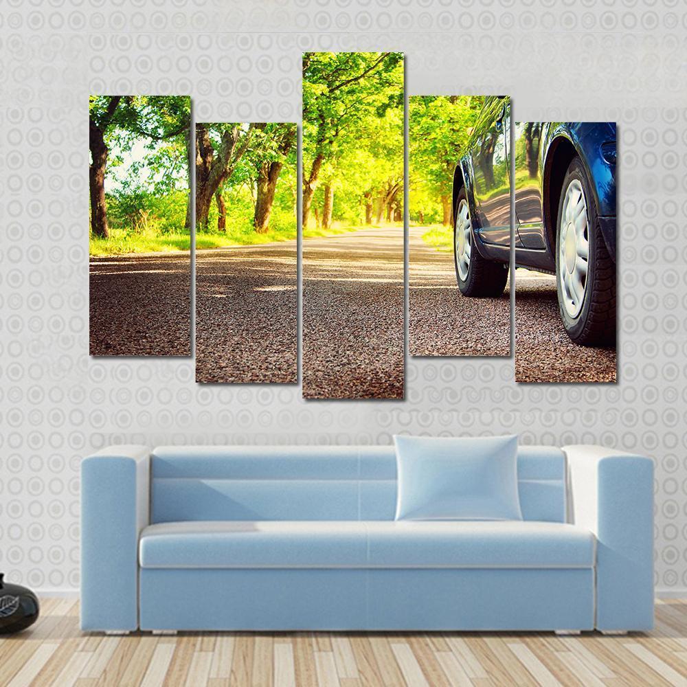 Car On Asphalt Road Canvas Wall Art-5 Pop-Gallery Wrap-47" x 32"-Tiaracle