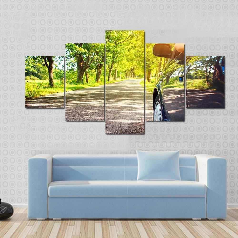 Car On Asphalt Road Canvas Wall Art-5 Star-Gallery Wrap-62" x 32"-Tiaracle