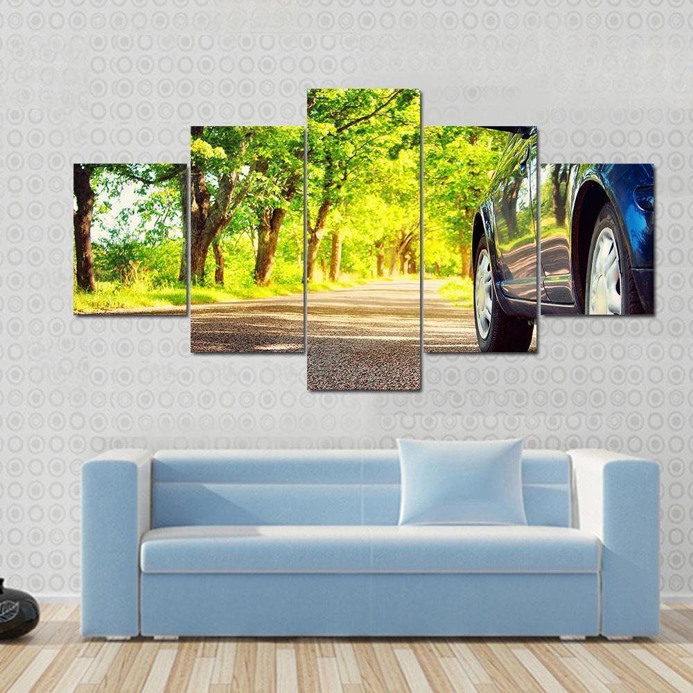 Car On Asphalt Road Canvas Wall Art-5 Star-Gallery Wrap-62" x 32"-Tiaracle