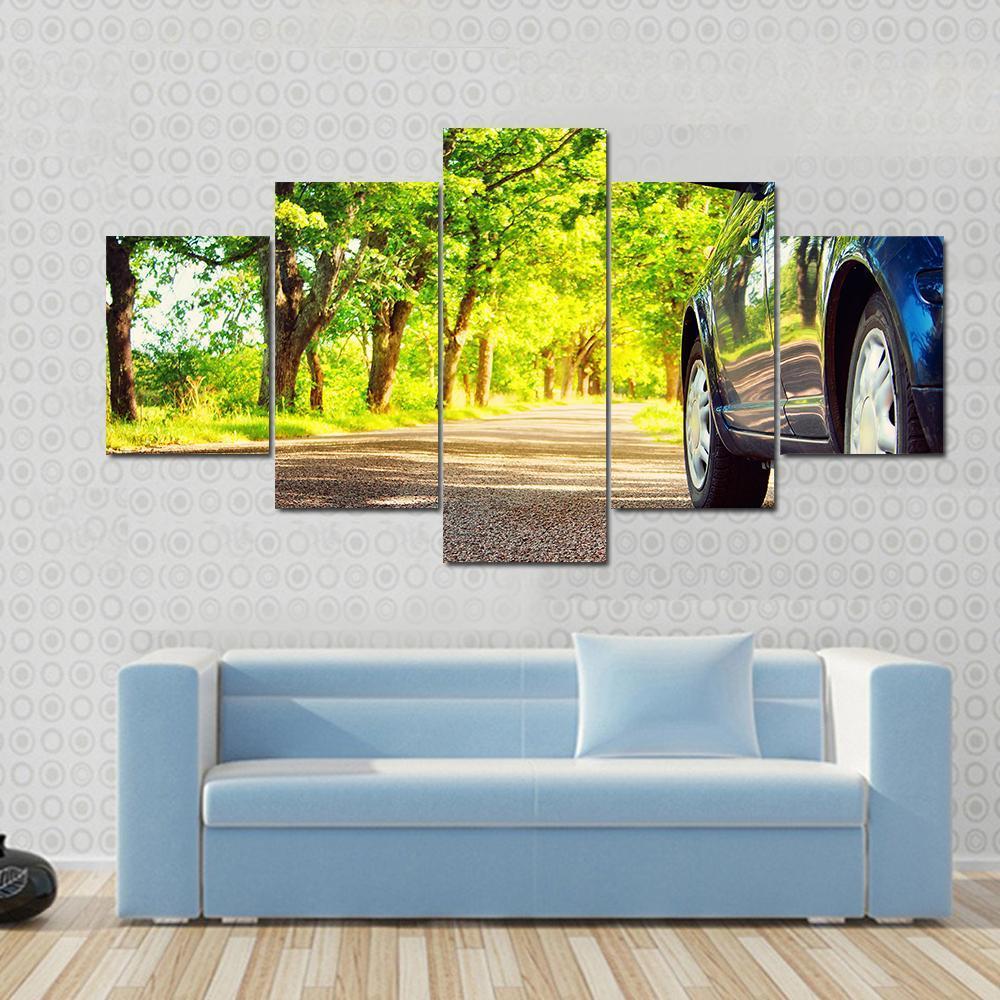 Car On Asphalt Road Canvas Wall Art-5 Pop-Gallery Wrap-47" x 32"-Tiaracle