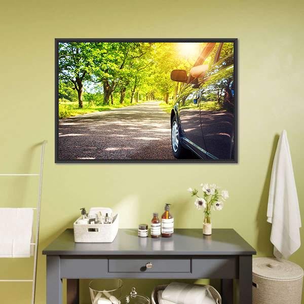 Car On Asphalt Road Canvas Wall Art-3 Horizontal-Gallery Wrap-25" x 16"-Tiaracle