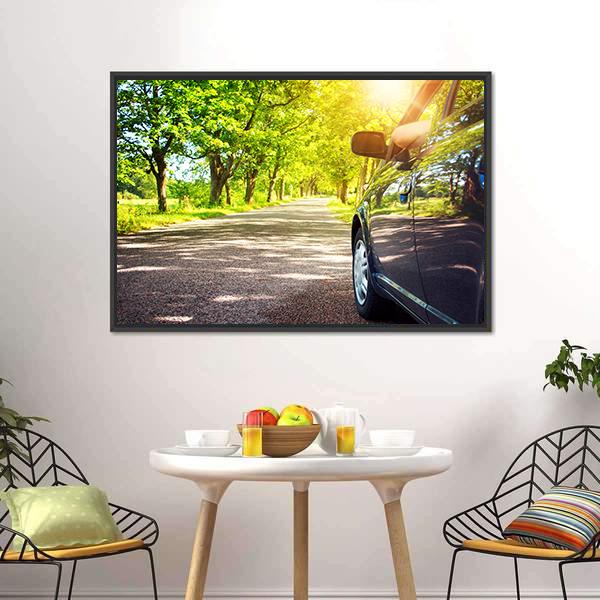 Car On Asphalt Road Canvas Wall Art-3 Horizontal-Gallery Wrap-25" x 16"-Tiaracle