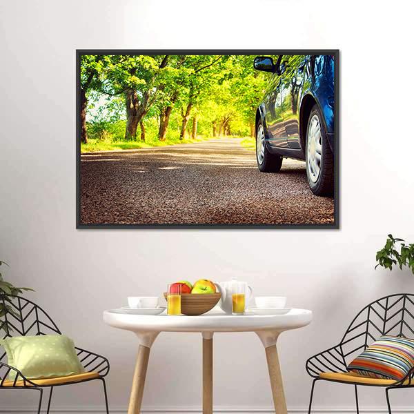 Car On Asphalt Road Canvas Wall Art-3 Horizontal-Gallery Wrap-25" x 16"-Tiaracle