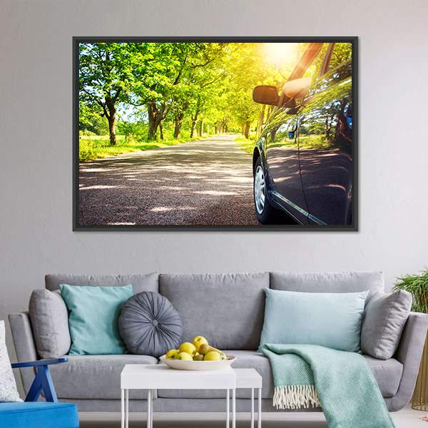 Car On Asphalt Road Canvas Wall Art-1 Piece-Floating Frame-24" x 16"-Tiaracle