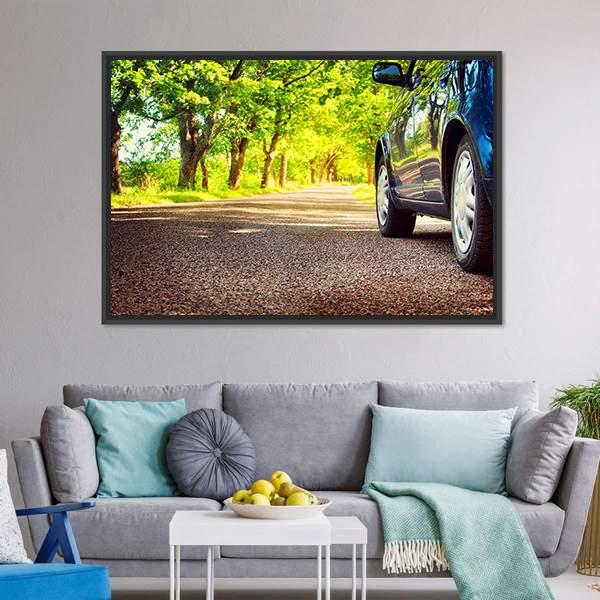 Car On Asphalt Road Canvas Wall Art-1 Piece-Floating Frame-24" x 16"-Tiaracle