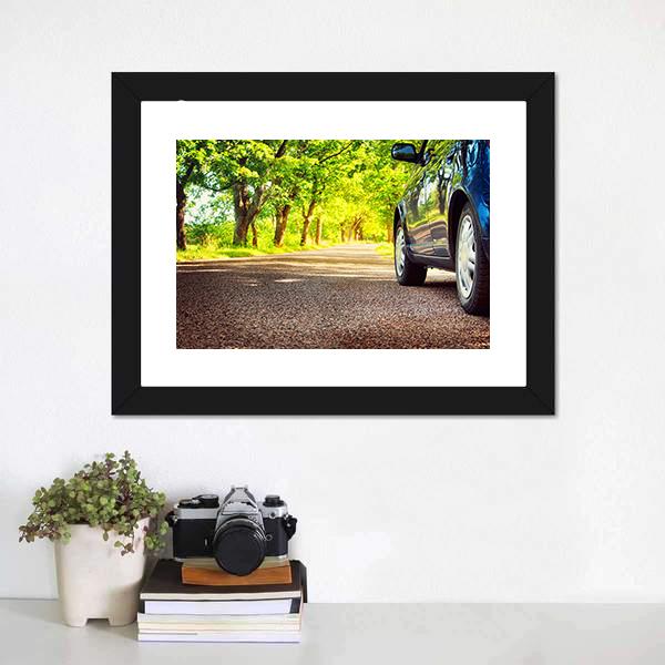 Car On Asphalt Road Canvas Wall Art-1 Piece-Framed Print-20" x 16"-Tiaracle
