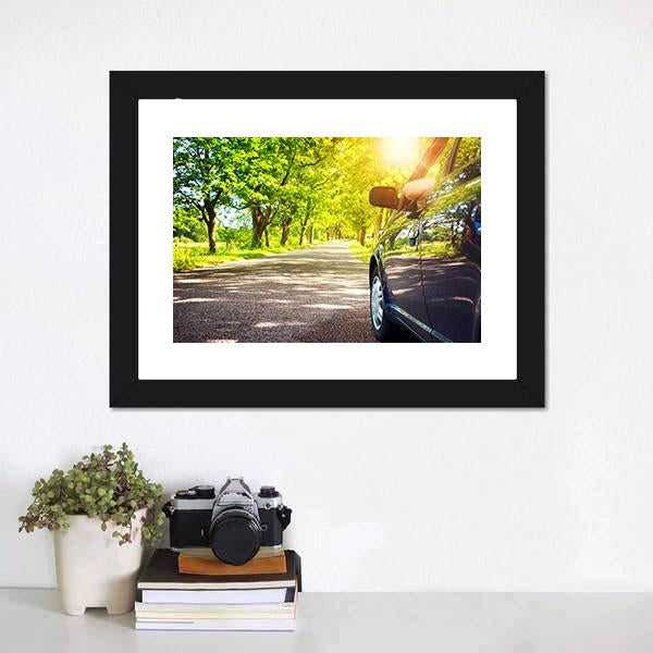 Car On Asphalt Road Canvas Wall Art-1 Piece-Framed Print-20" x 16"-Tiaracle