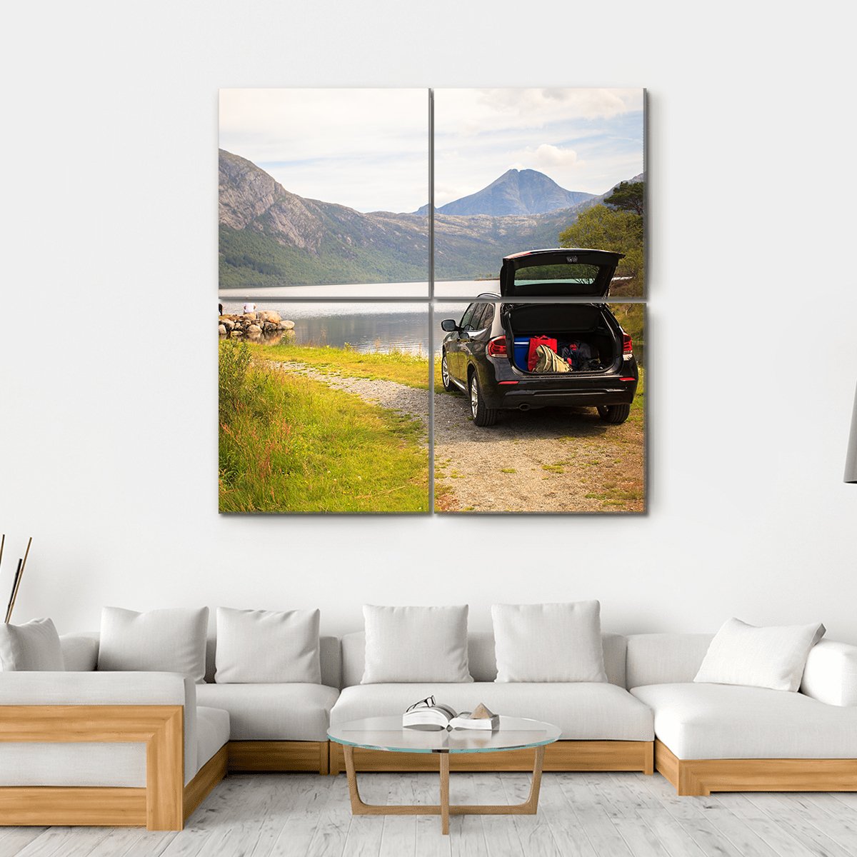 Car On Myrdal Lake Canvas Wall Art-4 Square-Gallery Wrap-17" x 17"-Tiaracle