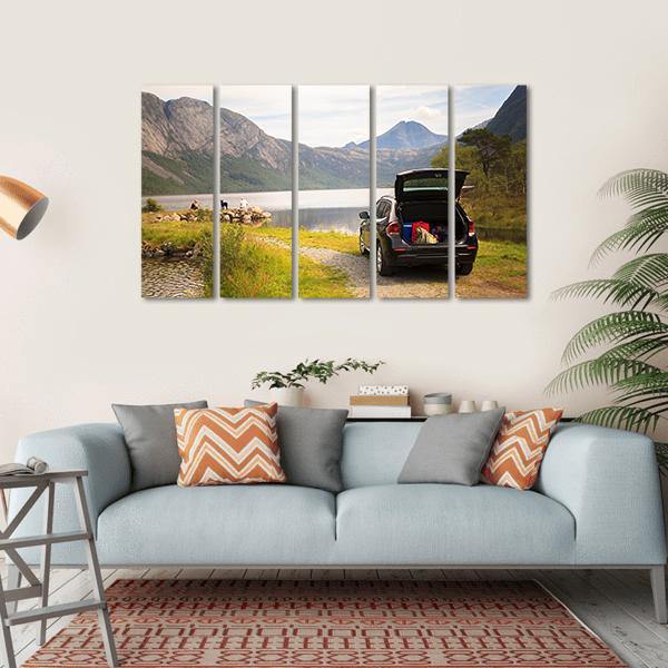 Car On Myrdal Lake Canvas Wall Art-4 Horizontal-Gallery Wrap-34" x 24"-Tiaracle