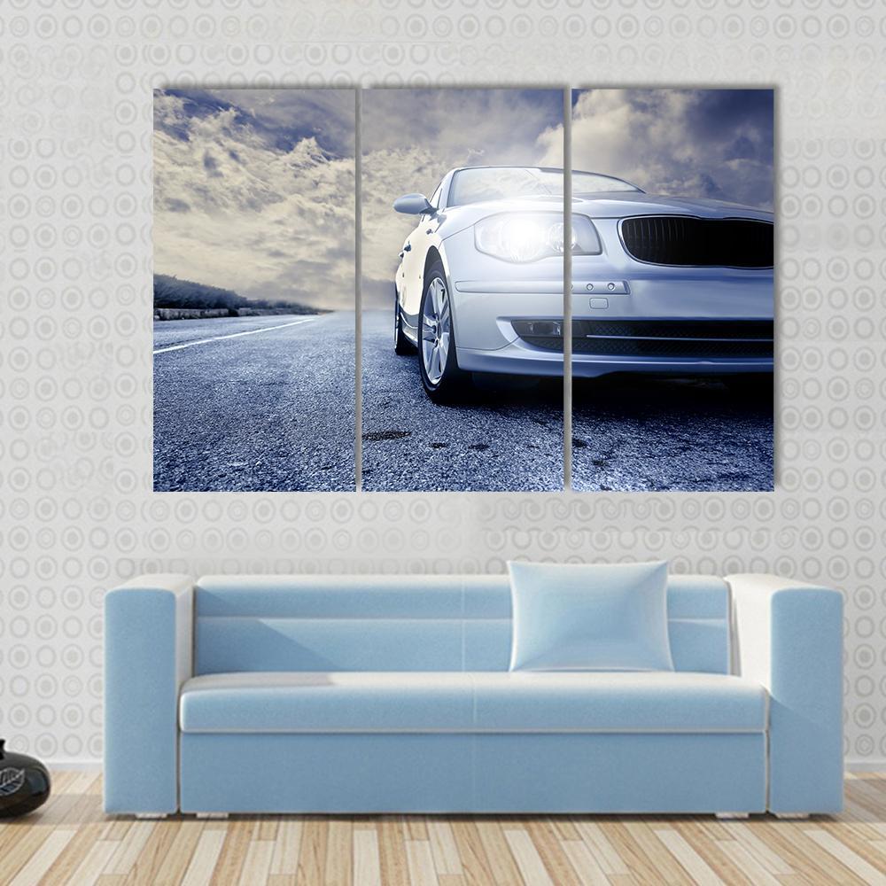 Car On Road Canvas Wall Art-3 Horizontal-Gallery Wrap-37" x 24"-Tiaracle